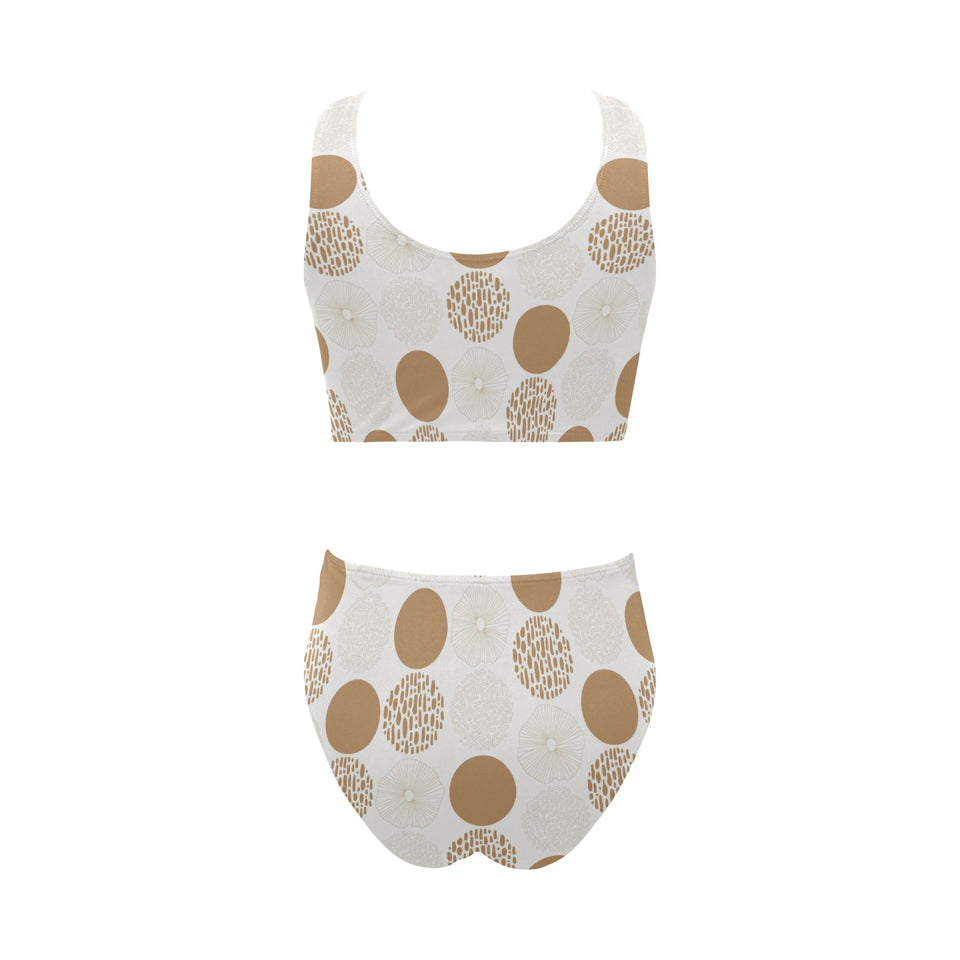 Gold Texture mushroom pattern Chest Bowknot High Waisted Bikini Swimsuit
