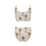 Gold Texture mushroom pattern Chest Bowknot High Waisted Bikini Swimsuit