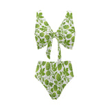 Hop design pattern Chest Bowknot High Waisted Bikini Swimsuit