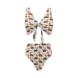 Corgi Christmas Pattern Chest Bowknot High Waisted Bikini Swimsuit
