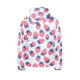 Strawberry pattern blue lines background Kids' Boys' Girls' Padded Hooded Jacket