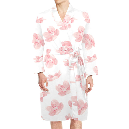 Pink sakura cherry blossom pattern Men's Long Sleeve Belted Night Robe