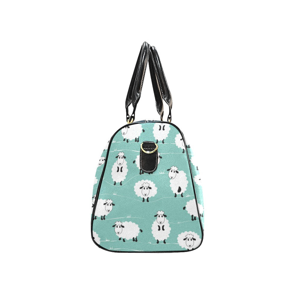 Cute sheep green background Travel Bag