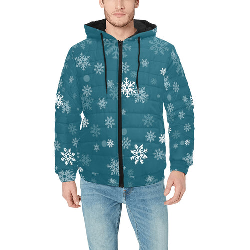 Snowflake pattern dark background Men's Padded Hooded Jacket