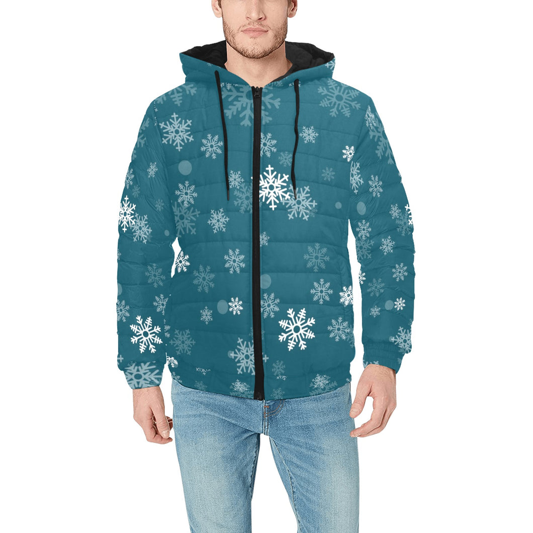 Snowflake pattern dark background Men's Padded Hooded Jacket