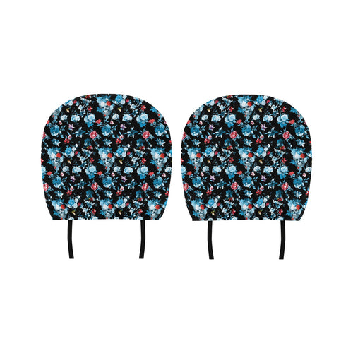 Skull flower roses leave pattern Car Headrest Cover