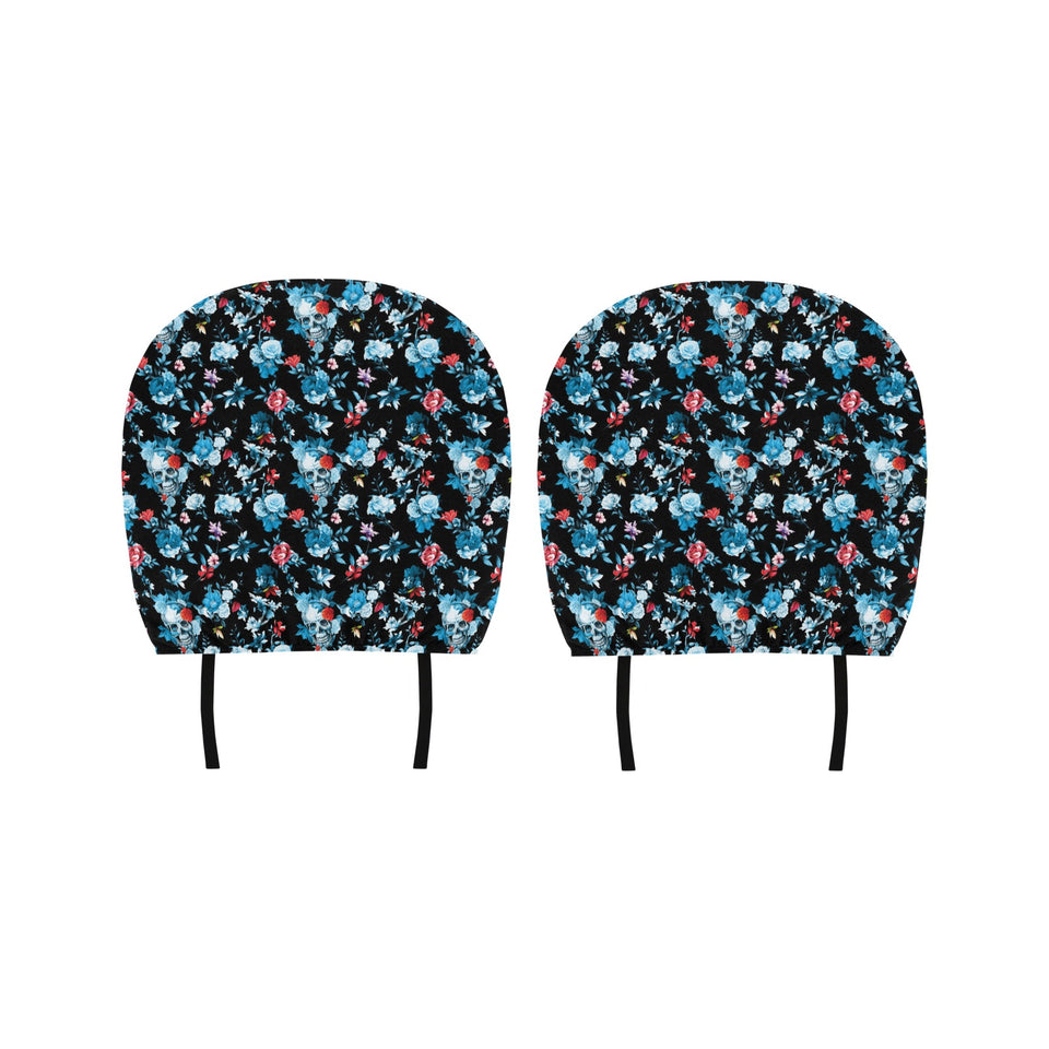 Skull flower roses leave pattern Car Headrest Cover