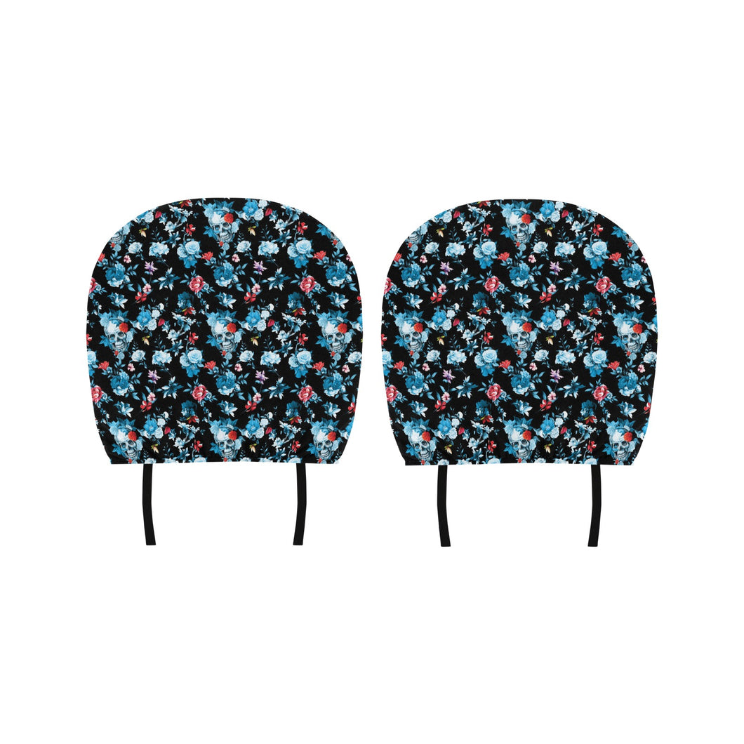 Skull flower roses leave pattern Car Headrest Cover