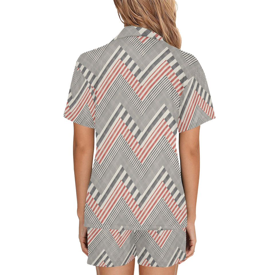 zigzag chevron striped pattern Women's V-Neck Short Pajama Set