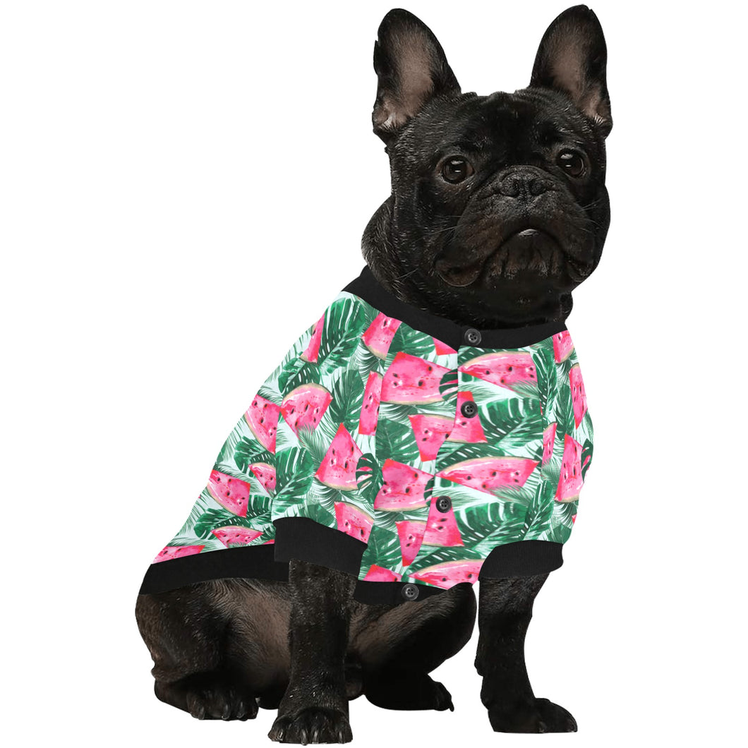 Watermelons tropical palm leaves pattern All Over Print Pet Dog Round Neck Fuzzy Shirt