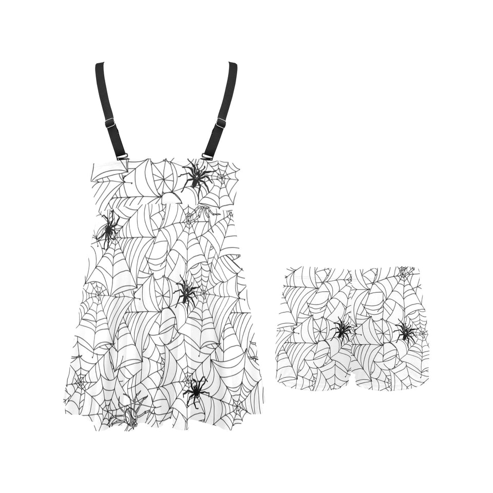 Spider web cobweb pattern Chest Sexy Pleated Two Piece Swim Dress