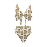 Bread Toast Pattern Print Design 03 Chest Bowknot High Waisted Bikini Swimsuit