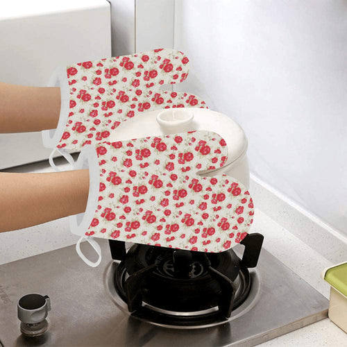 Rose Pattern Print Design 01 Heat Resistant Oven Mitts