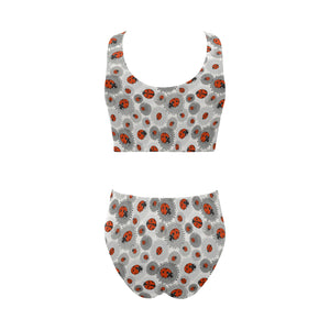 Ladybug Pattern Print Design 05 Chest Bowknot High Waisted Bikini Swimsuit