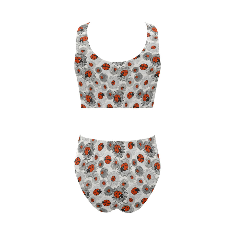 Ladybug Pattern Print Design 05 Chest Bowknot High Waisted Bikini Swimsuit