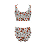 Ladybug Pattern Print Design 05 Chest Bowknot High Waisted Bikini Swimsuit