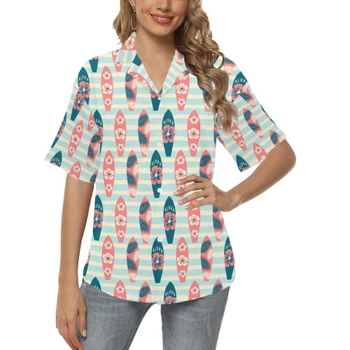 Surfboard Pattern Print Design 02 Women's All Over Print Hawaiian Shirt