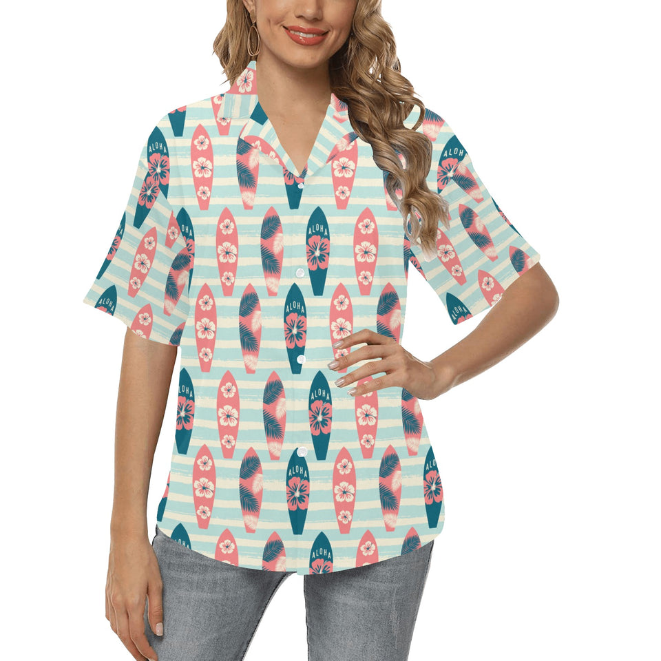 Surfboard Pattern Print Design 02 Women's All Over Print Hawaiian Shirt