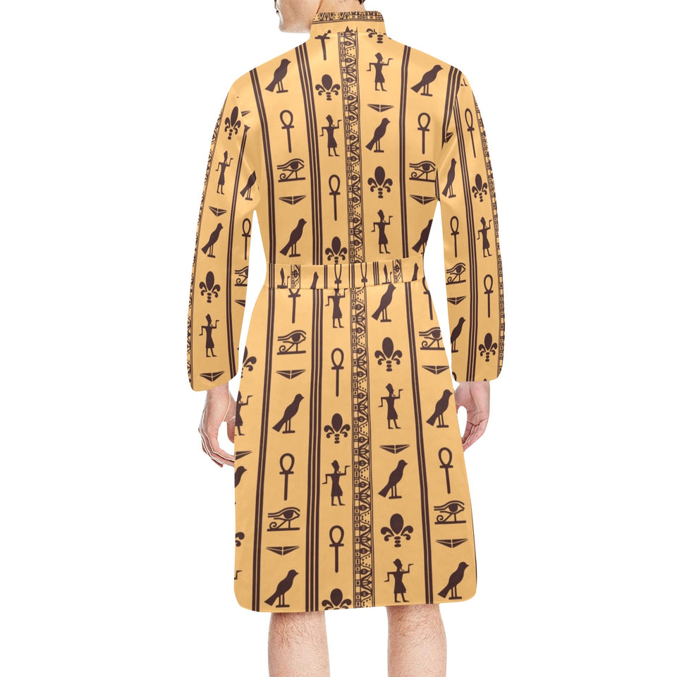 Egypt Hieroglyphics Pattern Print Design 02 Men's Long Sleeve Belted Night Robe