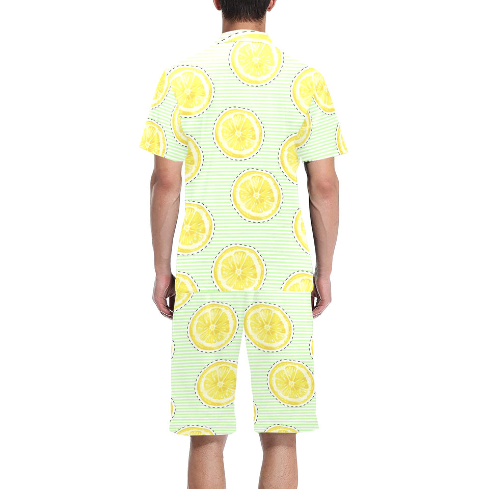 slice of lemon pattern Men's V-Neck Short Pajama Set