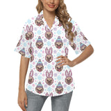 Cute pug hat rabbit costume pattern Women's All Over Print Hawaiian Shirt