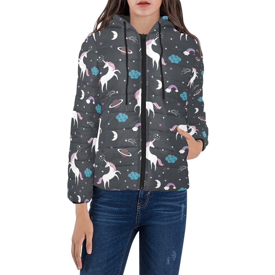 unicorn rainbows moon clound star pattern Women's Padded Hooded Jacket