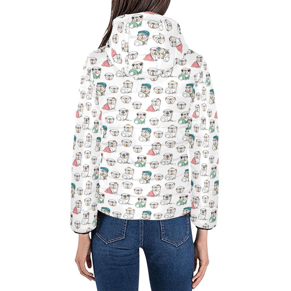 English Bulldog Pattern Print Design 03 Women's Padded Hooded Jacket