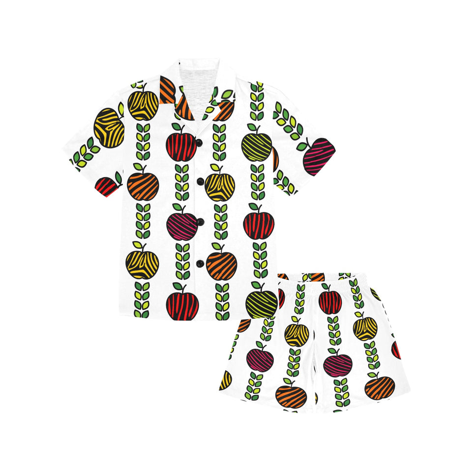 colorful apples leave zebra stripe Kids' Boys' Girls' V-Neck Short Pajama Set