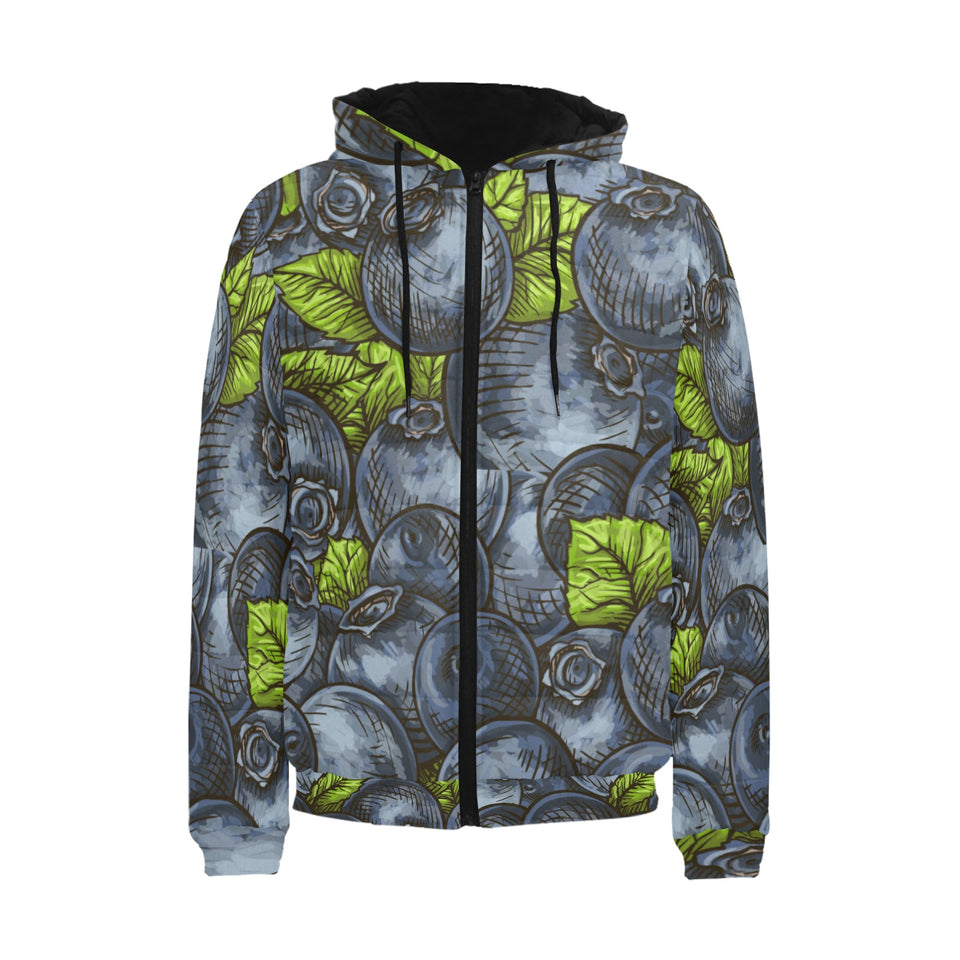 blueberry pattern Men's Padded Hooded Jacket