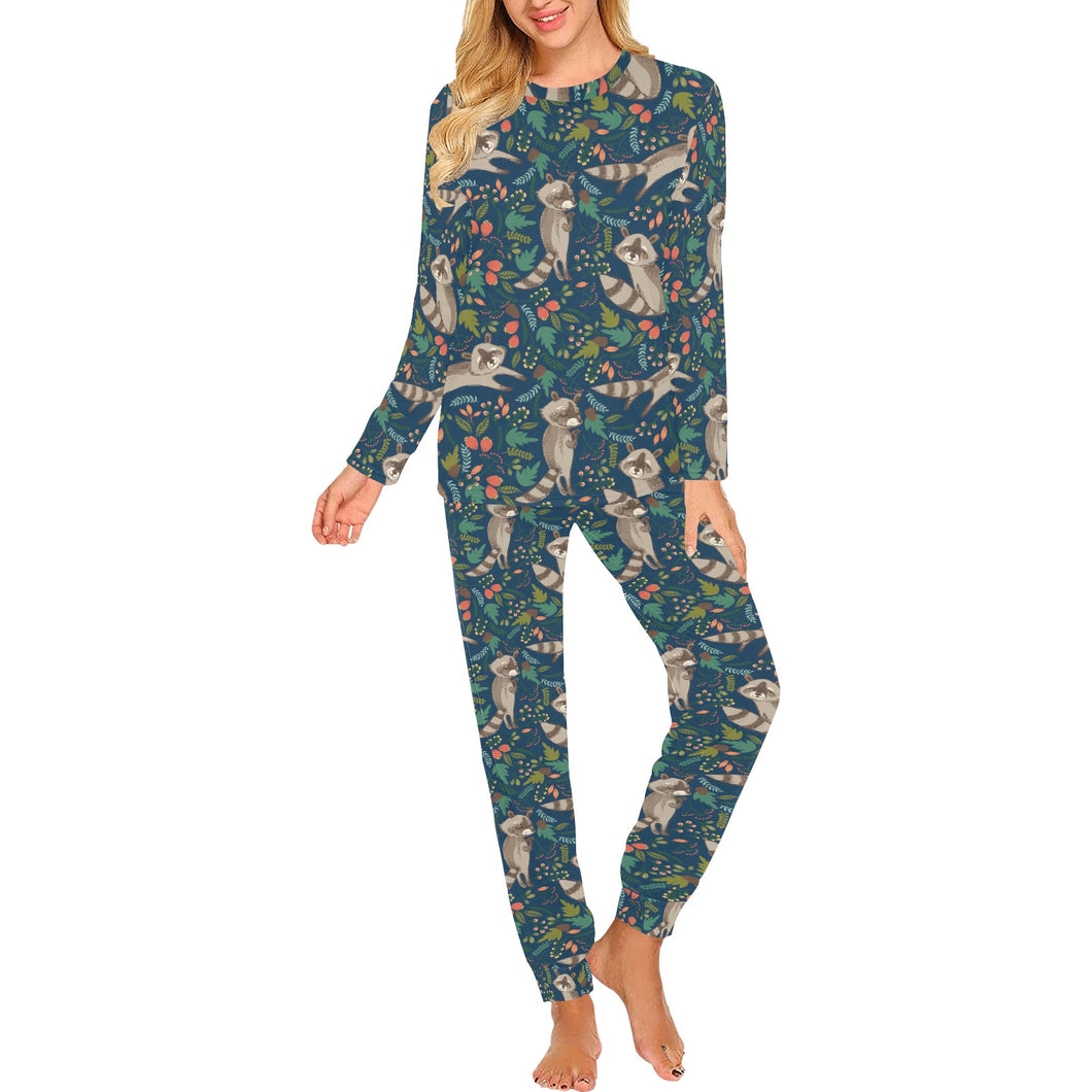 Raccoon tropical leaves pattern Women's All Over Print Pajama Set