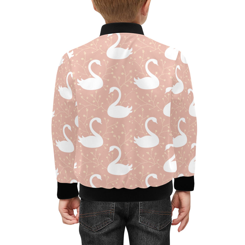 Swan flower light pink background Kids' Boys' Girls' Bomber Jacket