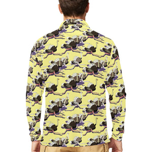 Ostrich Pattern Print Design 04 Men's Long Sleeve Polo Shirt
