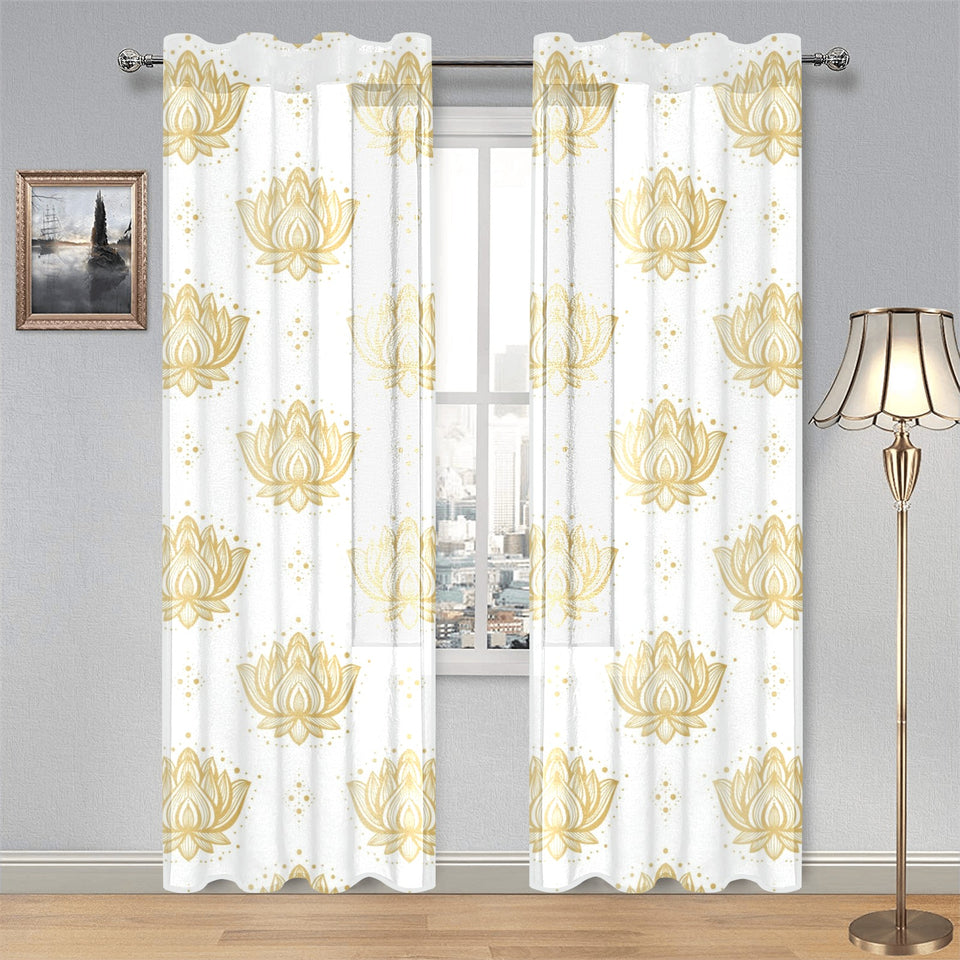 Gold Ornamental lotue waterlily symbol pattern Gauze Curtain