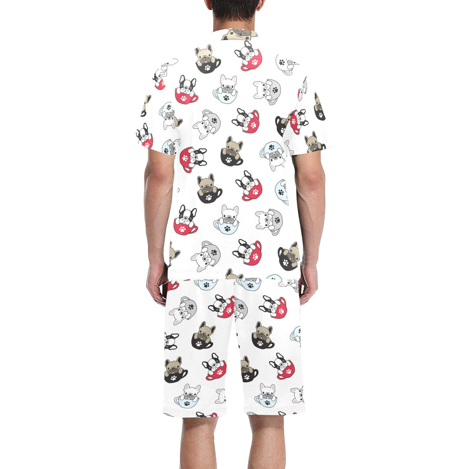 French bulldog cup paw pattern Men's V-Neck Short Pajama Set