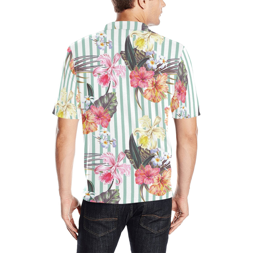 Colorful orchid flower pattern Men's All Over Print Polo Shirt