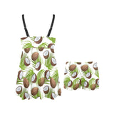 Coconut Pattern Print Design 04 Chest Sexy Pleated Two Piece Swim Dress