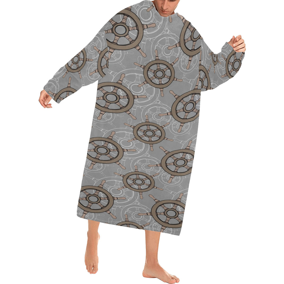 nautical wood steering wheel pattern Blanket Robe with Sleeves