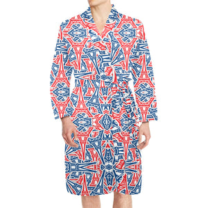 Blue Red Eiffel Tower Pattern Print Design 02 Men's Long Sleeve Belted Night Robe