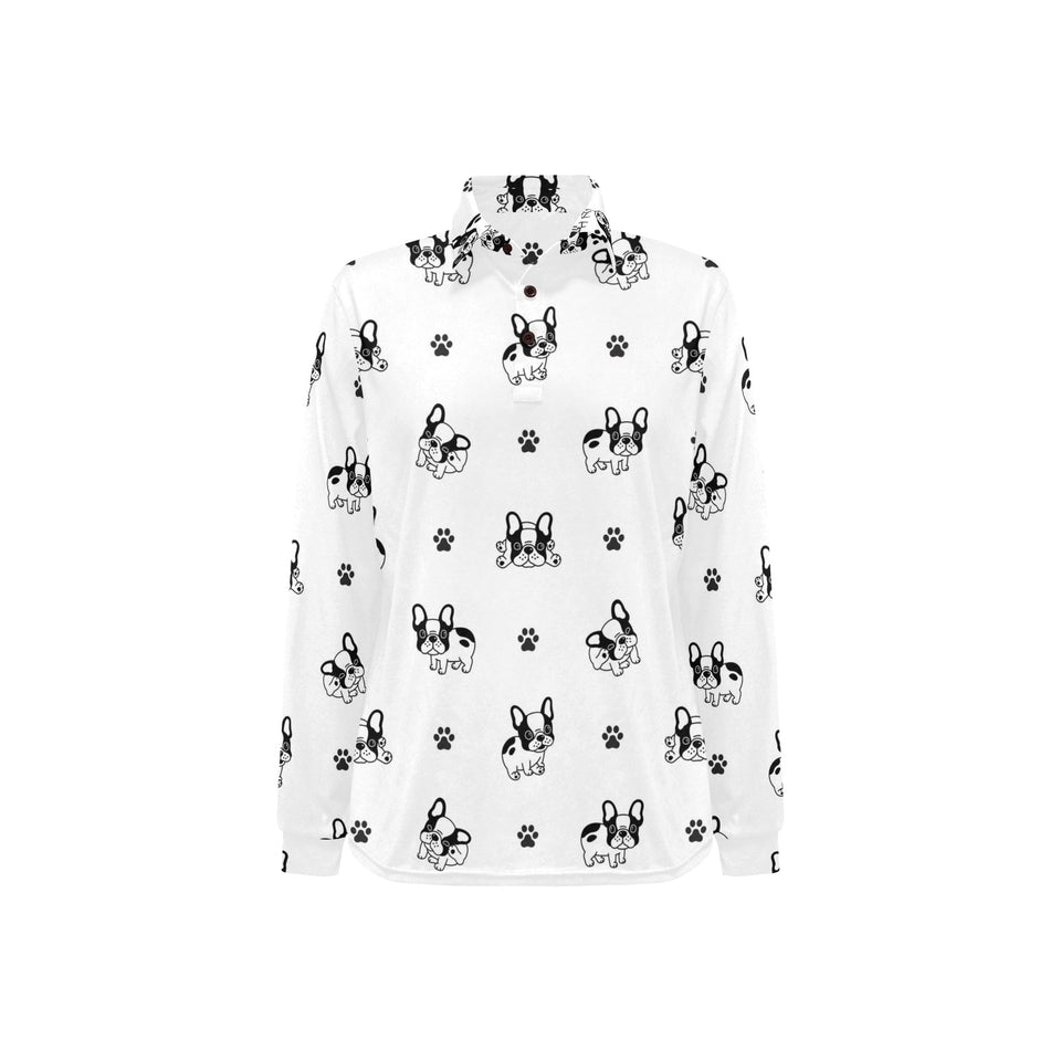 Cute french bulldog paw pattern Women's Long Sleeve Polo Shirt
