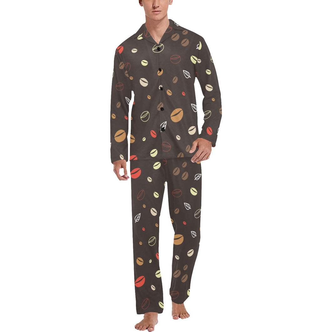 Coffee bean leave pattern Men's Long Pajama Set