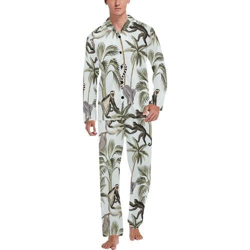 Monkey sloth lemur palm trees pattern Men's Long Pajama Set