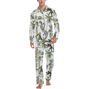 Monkey sloth lemur palm trees pattern Men's Long Pajama Set