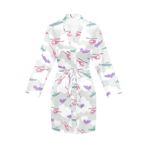 Helicopter plane pattern Women's Long Sleeve Belted Night Robe