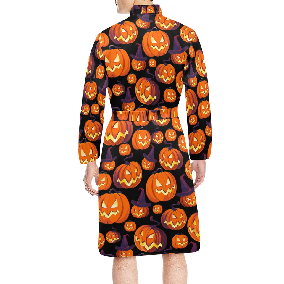 Halloween Pumpkin pattern Men's Long Sleeve Belted Night Robe