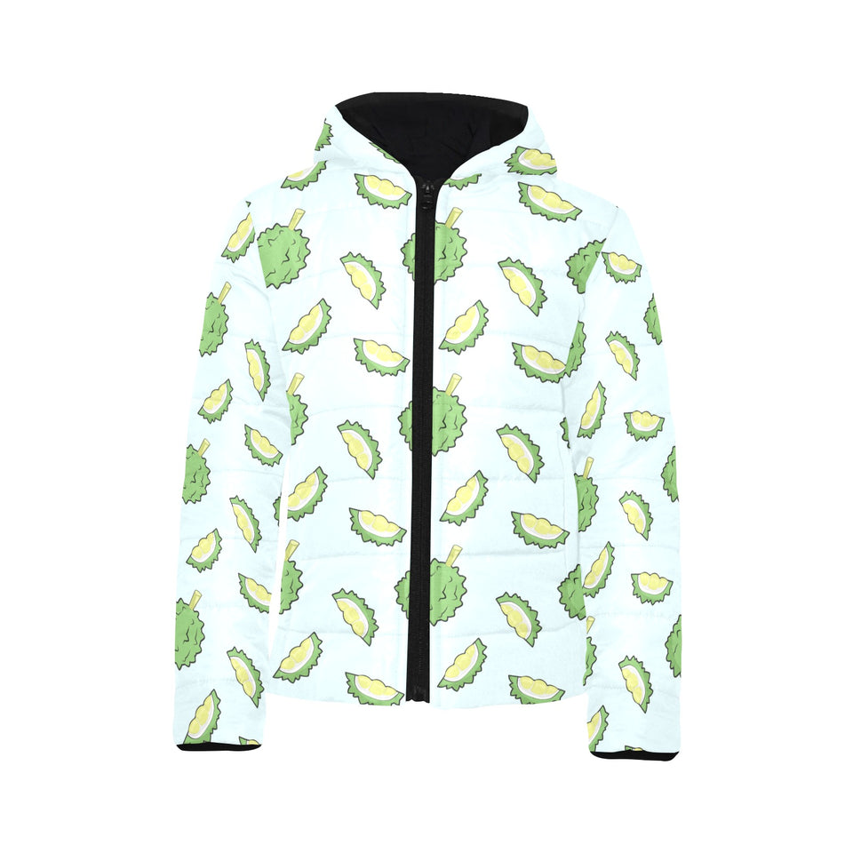 Durian pattern blue background Kids' Boys' Girls' Padded Hooded Jacket