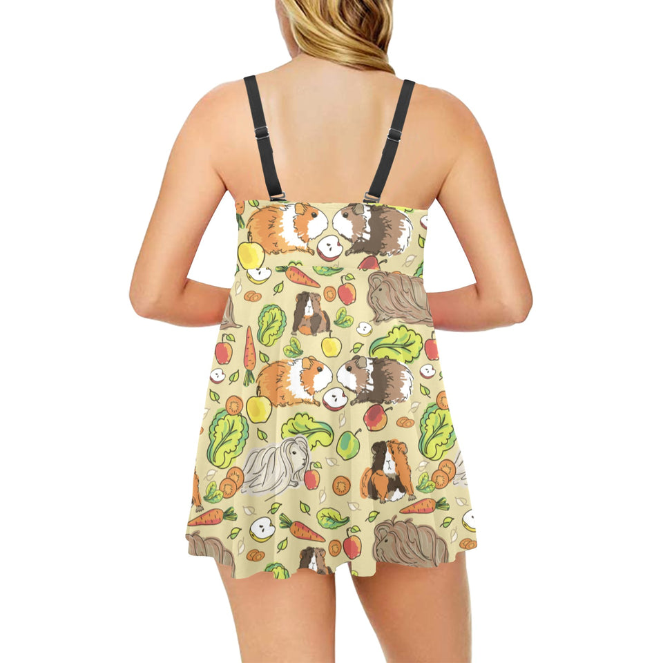 Guinea Pig Pattern Print Design 04 Chest Sexy Pleated Two Piece Swim Dress