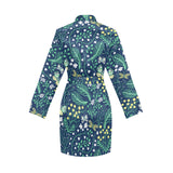 butterfly leaves pattern Women's Long Sleeve Belted Night Robe