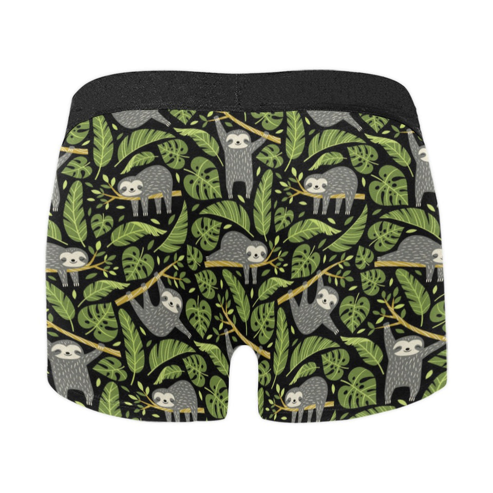 Cute sloths tropical palm leaves black background Men's All Over Print Boxer Briefs Men's Underwear