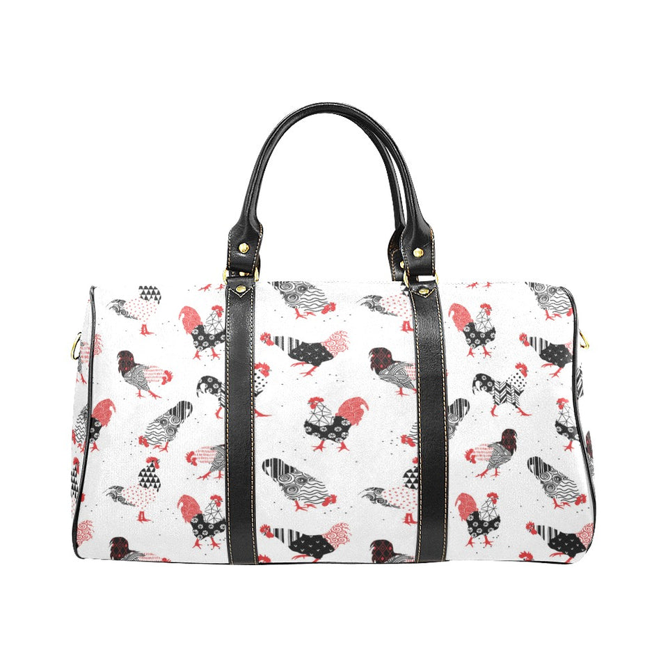 Cool rooster chicken cock floral ornament backgrou Travel Bag