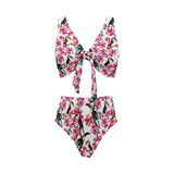 Toucan flower design pattern Chest Bowknot High Waisted Bikini Swimsuit